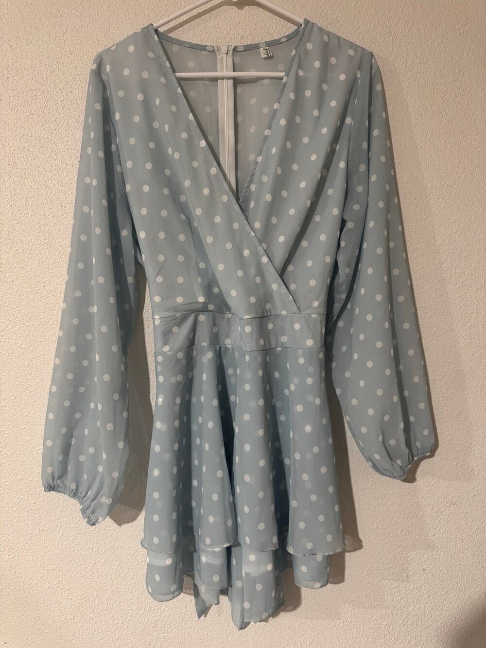 Fashion Collection Pastel Baby Blue PolkaDot Faux-Wrap Romper Size XL BabyShower